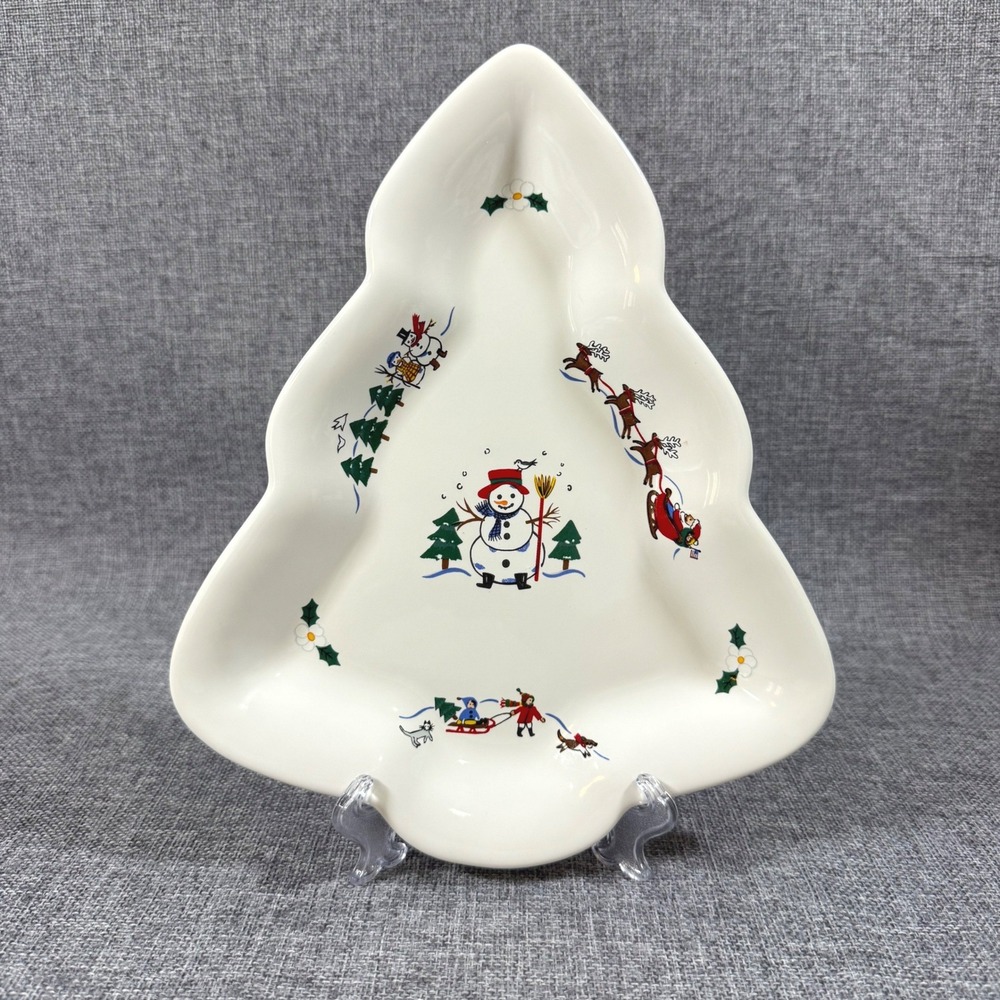 VTG Pfaltzgraff Snow Village Christmas Tree Plate Dish Snowman Santa Reindeer